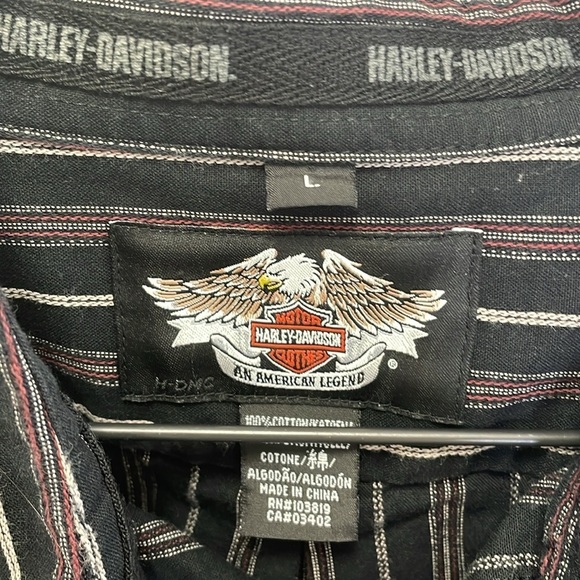 Harley-Davidson - Y2K Vertical Striped Short Sleeve Button Down - Black - L - Picture 3 of 10